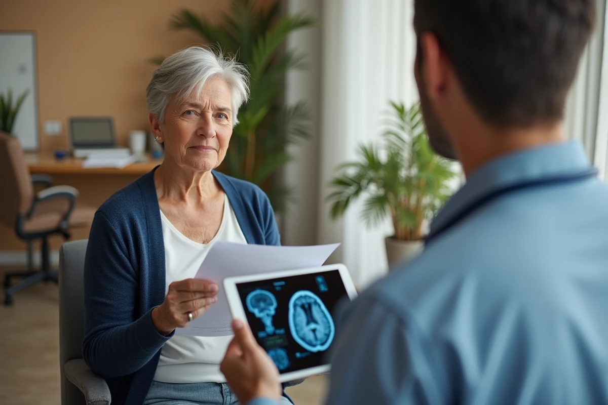 Patiente âgée lors d'une consultation neurologique pour leucopathie vasculaire et score Fazekas